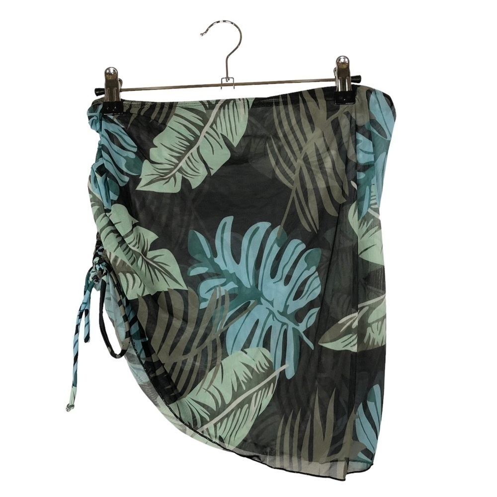 Boutique Black & Blue Leaf Mesh Sarong Swim Skirt Coverup S